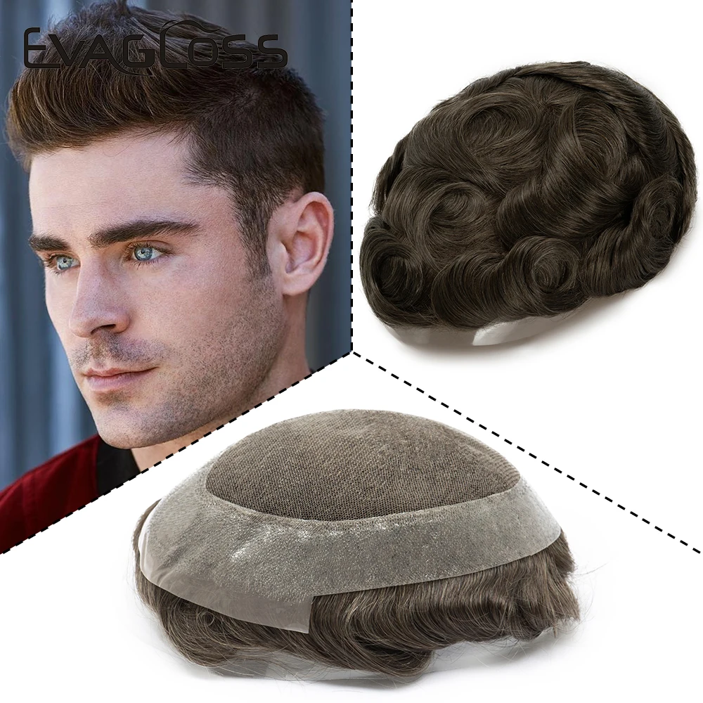 

Natural Skin Hairline Australia Base Men Toupee Swiss Lace Human Hair Durable Hair System Men's Capillary Prosthesis Male Wig