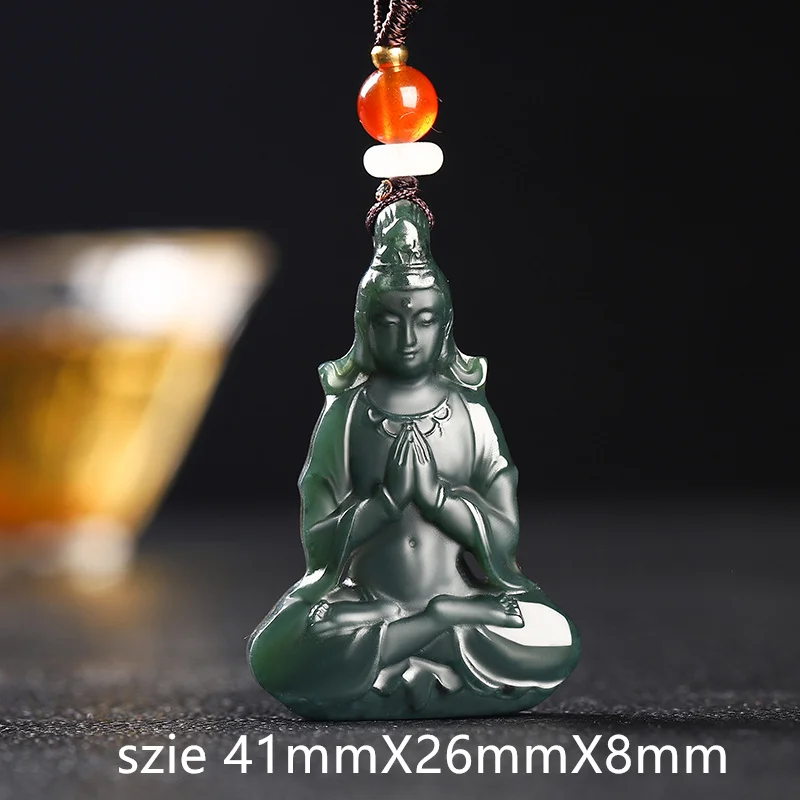 

Mai Chuang/ Natural Hetian Cyan Jade Three-dimensional Guanyin Necklace Pendant Exquisitely Carved High-quality Men Women Amulet