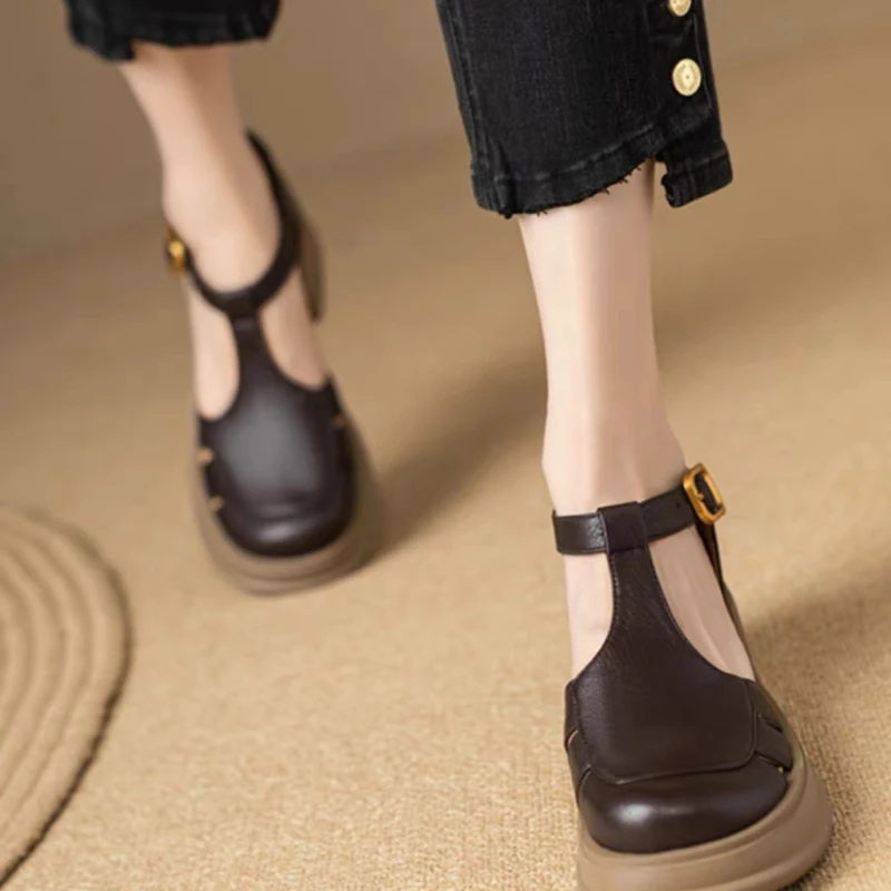 

Сандалии Baotou женские на толстой подошве, модные удобные нескользящие и износостойкие босоножки на высоком толстом каблуке, с круглым носком, с мягкой подошвой, с прорезями