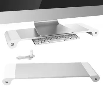 USB 모니터 스탠드 라이저, 알루미늄 합금 컴퓨터 모니터 도크베이스, 맥북용 USB 포트 4 개 포함 충전 브래킷, 미국 EU 플러그