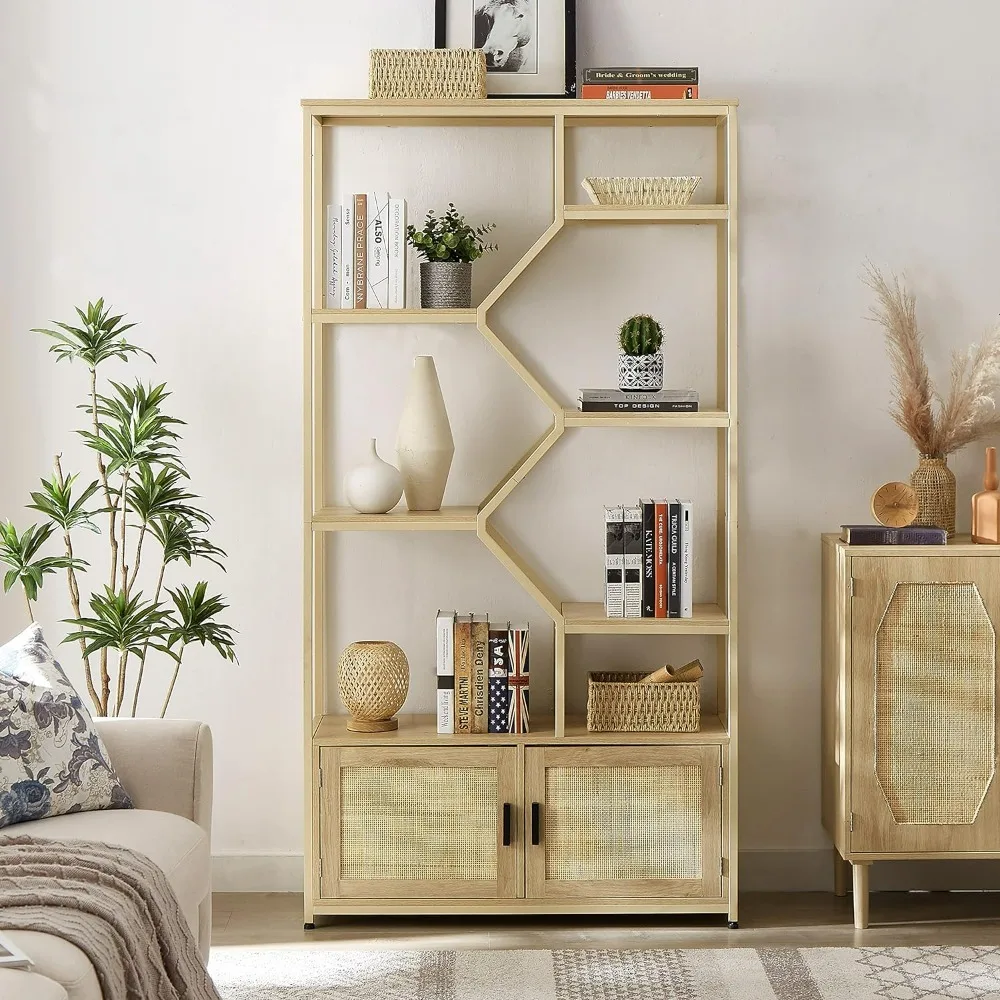 Rattan Bookshelf with 1 Natural Rattan Storage Cabinet and 7 Open Display Shelves,w/Adjustable Shleves & Foot Pad,bookshelf
Rattan Bookshelf with 1 Natural Rattan Storage Cabinet and 7 Open Display Shelves,w/Adjustable Shleves & Foot Pad,bookshelf