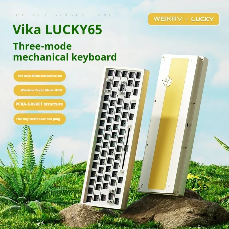 

Weikav Lucky 65keys Mechanical Keyboard Aluminum Alloy 3-Mode Rgb Hot Swappable Custom Wired Gaming Keyboard Pc Gaming Computer