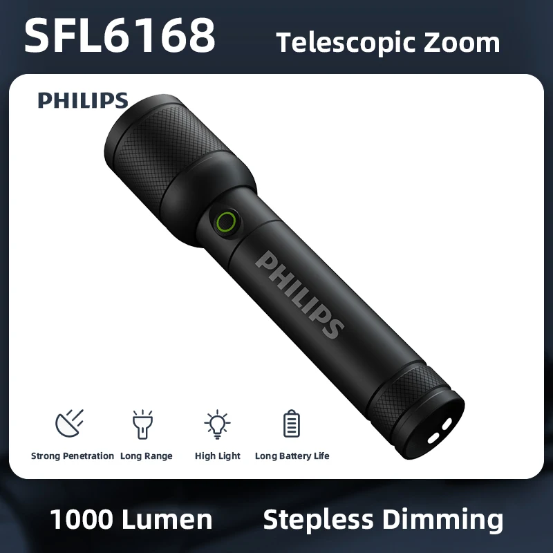 

Philips USB-C Rechargeable Camping Lights Portable Flashlight Optical Zoom Flashlights Mizi