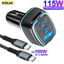USB C Car Charger 115W 3 Port Type-C Quick Charge4.0 PPS PD 65W 45W QC 20W For IPhone 12/13 Pro Samsung S21 Xiaomi Phohe Charger
USB C Car Charger 115W 3 Port Type-C Quick Charge4.0 PPS PD 65W 45W QC 20W For IPhone 12/13 Pro Samsung S21 Xiaomi Phohe Charger