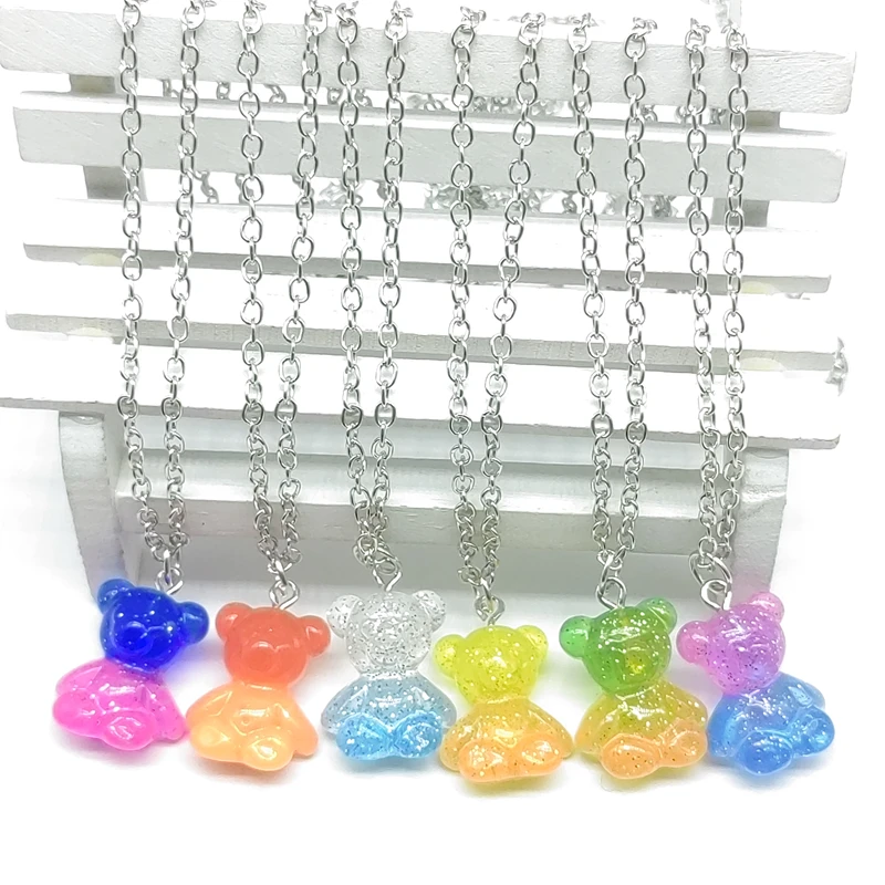 New Resin Teddy Bear Charm Candy Gradual Color Bear Pendant Metal Necklace Women's Girls' Party Jewelry 2022
New Resin Teddy Bear Charm Candy Gradual Color Bear Pendant Metal Necklace Women's Girls' Party Jewelry 2022