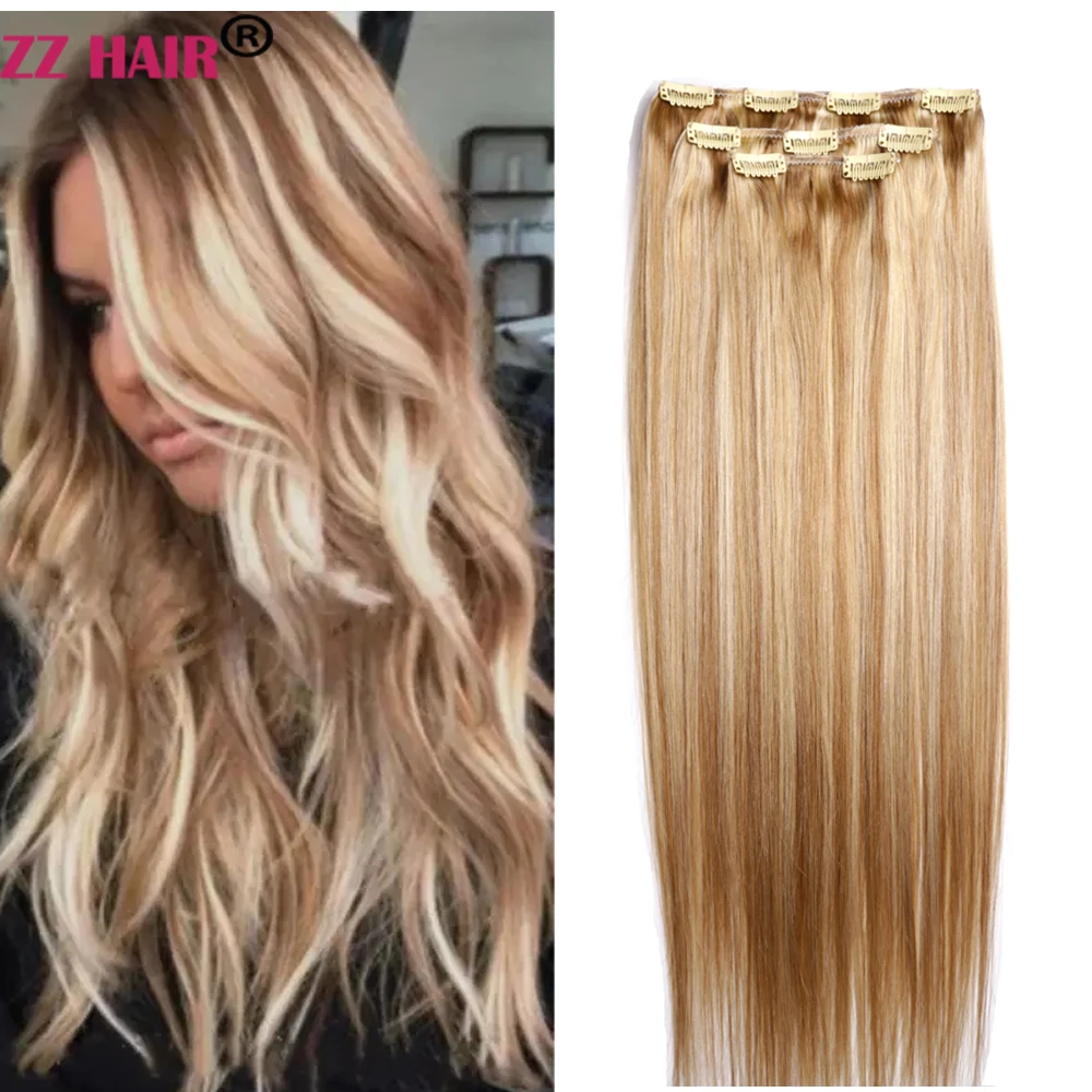 

ZZHAIR 100% Human Remy Hair Extensions 16"-28" 3 Pcs Set 100g-200g Clips-in Three Pieces 1x20cm 1x15 cm 1x10cm Natural Straight