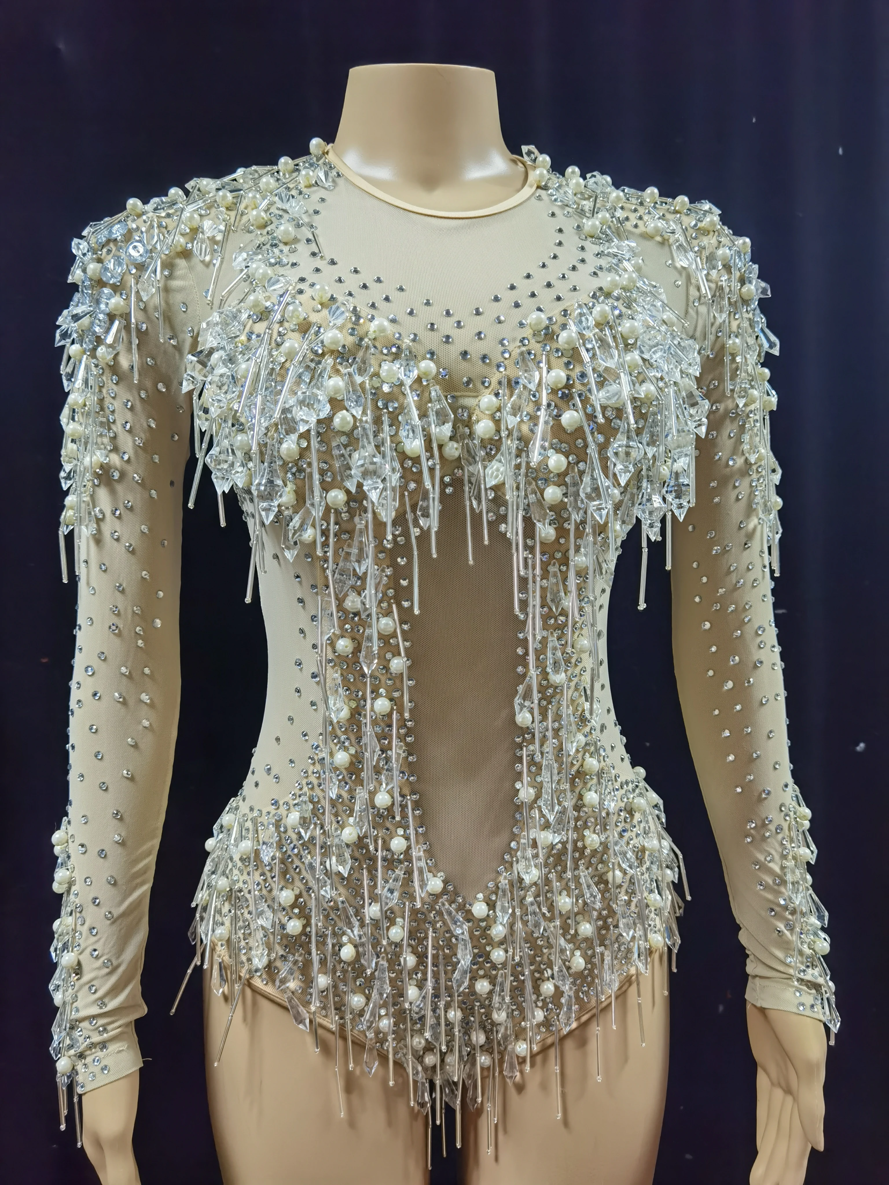 Sparkly Crystals Pendant Bodysuit Nude Mash Stretch Outfit Celebrate Tassels Leotard Rhinestones Costume Singer Sexy Clothes
Sparkly Crystals Pendant Bodysuit Nude Mash Stretch Outfit Celebrate Tassels Leotard Rhinestones Costume Singer Sexy Clothes