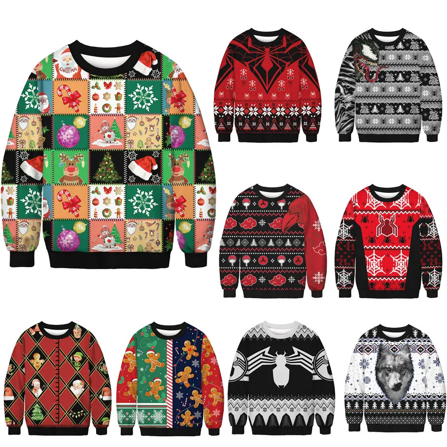 

Snowman Reindeer Santa Printed Men Women Ugly Christmas Sweaters Autumn Winter 2022 Party New Year Eve Holiday Xmas Jumpers Tops
