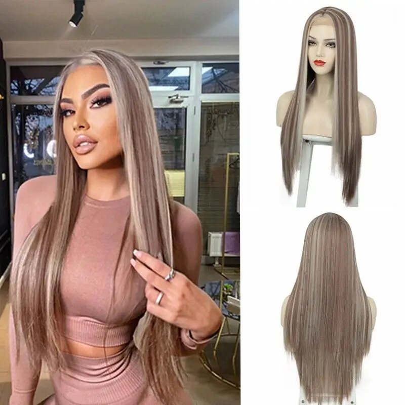 

Highlight Long Straight Frontal Lace Side Piano Color Wigs for Women Lace Front Wigs Fashion Blonde Wigs Cosplay