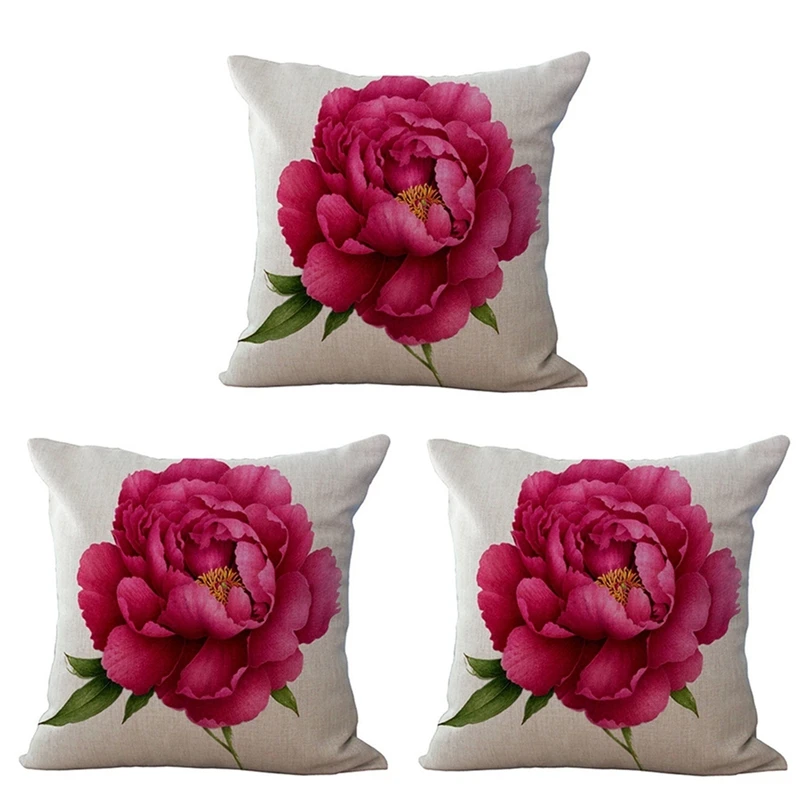 

3X Vintage Floral/Flower Flax Decorative Throw Pillow Case Cushion Cover Home Sofa Decorative Rose