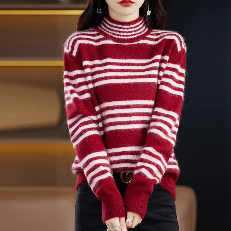 Half Tturtleneck Streak Knit Bottom Shirt Women's New Autumn Winter Korean Pullover Fashionable Sweater Mink Cashmere Sweater
Half Tturtleneck Streak Knit Bottom Shirt Women's New Autumn Winter Korean Pullover Fashionable Sweater Mink Cashmere Sweater