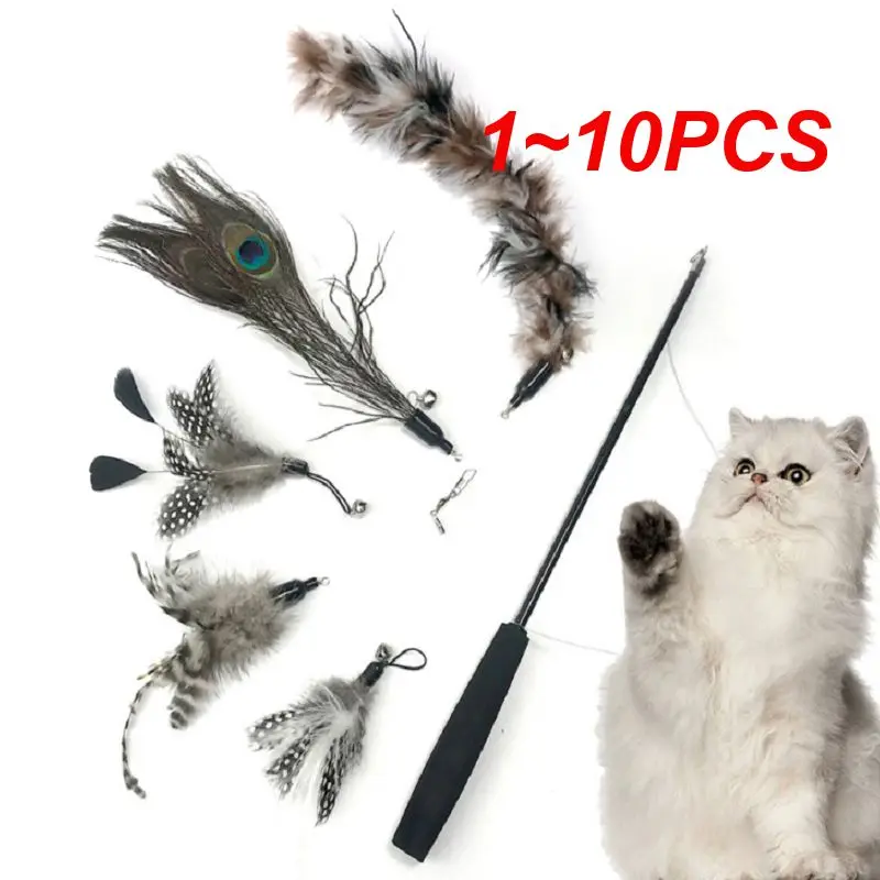 

1~10PCS Pet Supplies Cat Toy Three-section Telescopic Funny Cat Stick Dark Feather Replacement Head Cat Interactive Toy Feather