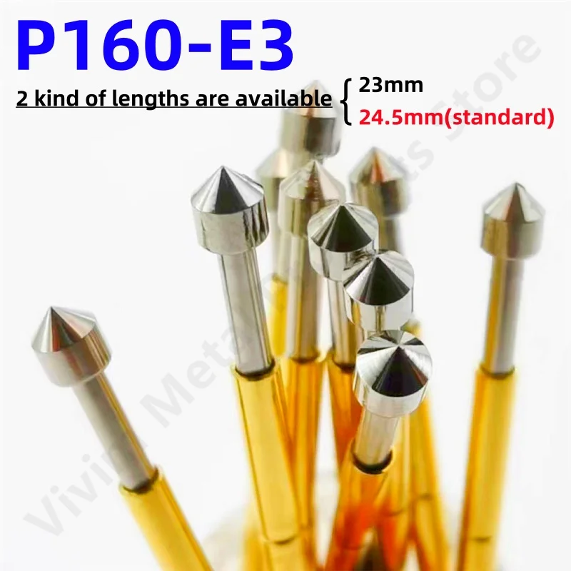 

100pcs Pogo Pin P160-E3 Spring Test Probe P160-E Nickel Plated Test Pin Needle Head Dia 1.80mm 23mm or 24.5mm Pin Dia 1.36mm