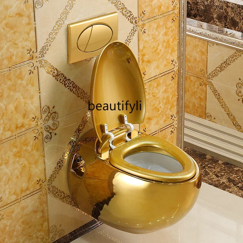 Wall-Mounted Golden Toilet Hanging Flush Color Gold Sit Toilet Wall-Mounted Wall Drainage Toilet
Wall-Mounted Golden Toilet Hanging Flush Color Gold Sit Toilet Wall-Mounted Wall Drainage Toilet