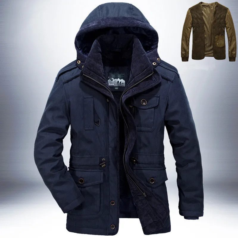 

2024 New Thickened wool cotton warm Winter Jacket Men's Parka Wool waterproof jacket Men's thick 2 in 1 coat