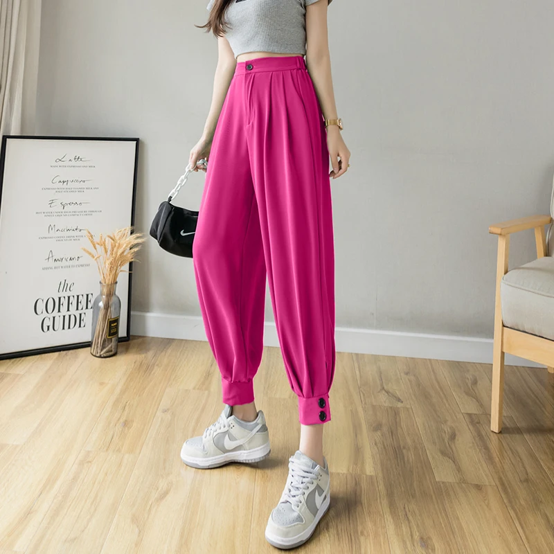 

2022 New Arrival Summer Korean Style Women All-matched Ankle-length Pants Casual Loose Elastic Waist Harem Pants V122