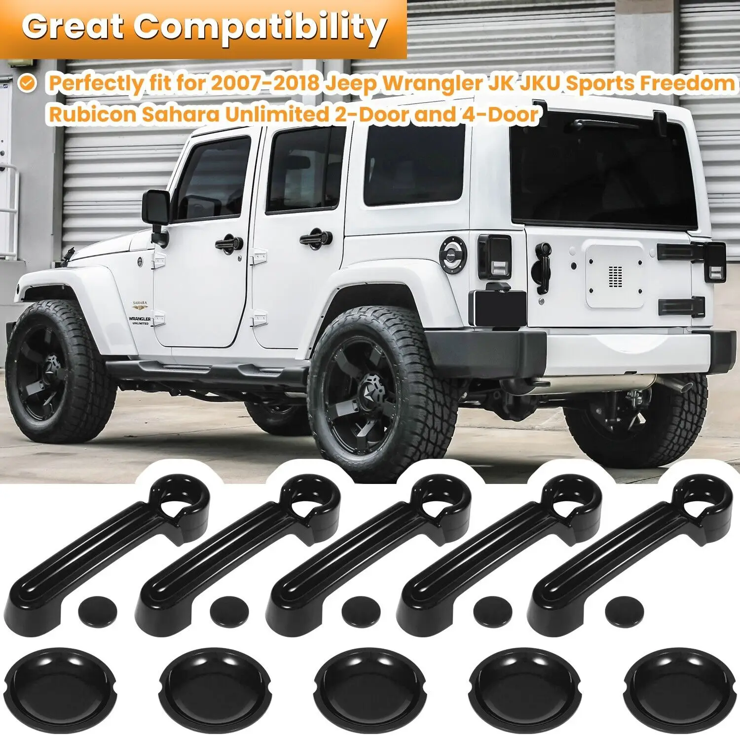

Side Door handle insert Grab Handle & Push Button Knobs Cover Trim Fit for Jeep Wrangler JK JKU 2007-2018 Accessories ABS