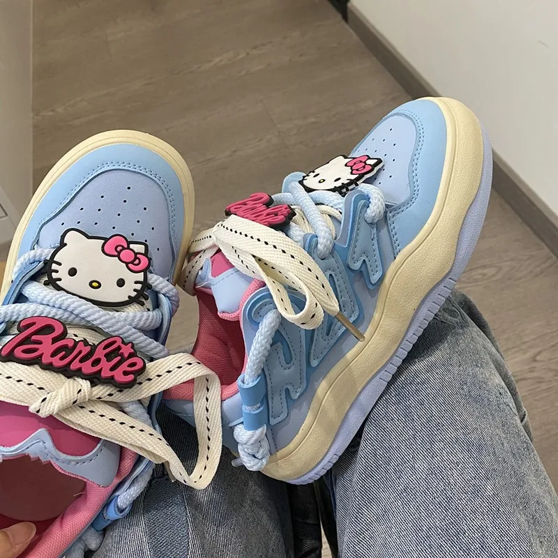 

Kawaii Sanrio Hello Kitty Women Shoes Summer Thick Sole Spring Autumn Breathable Platform Tennis Woman Female Casual Sneaker