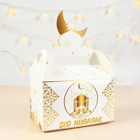 

4pcs EID Mubarak Gift Box With Handle Muslim Ramadan Mubarak Paper Candy Boxes Party Supplies Packing Case Al-Fitr Kareem Decor