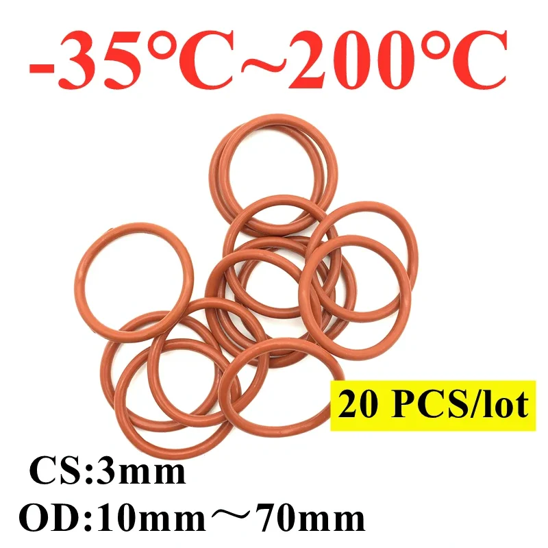 20pcs Red VMQ Silicone O Ring CS 3mm OD 10 ~ 70mm FoodGrade Waterproof Washer Rubber Insulated Round Shape Seal Gasket
20pcs Red VMQ Silicone O Ring CS 3mm OD 10 ~ 70mm FoodGrade Waterproof Washer Rubber Insulated Round Shape Seal Gasket