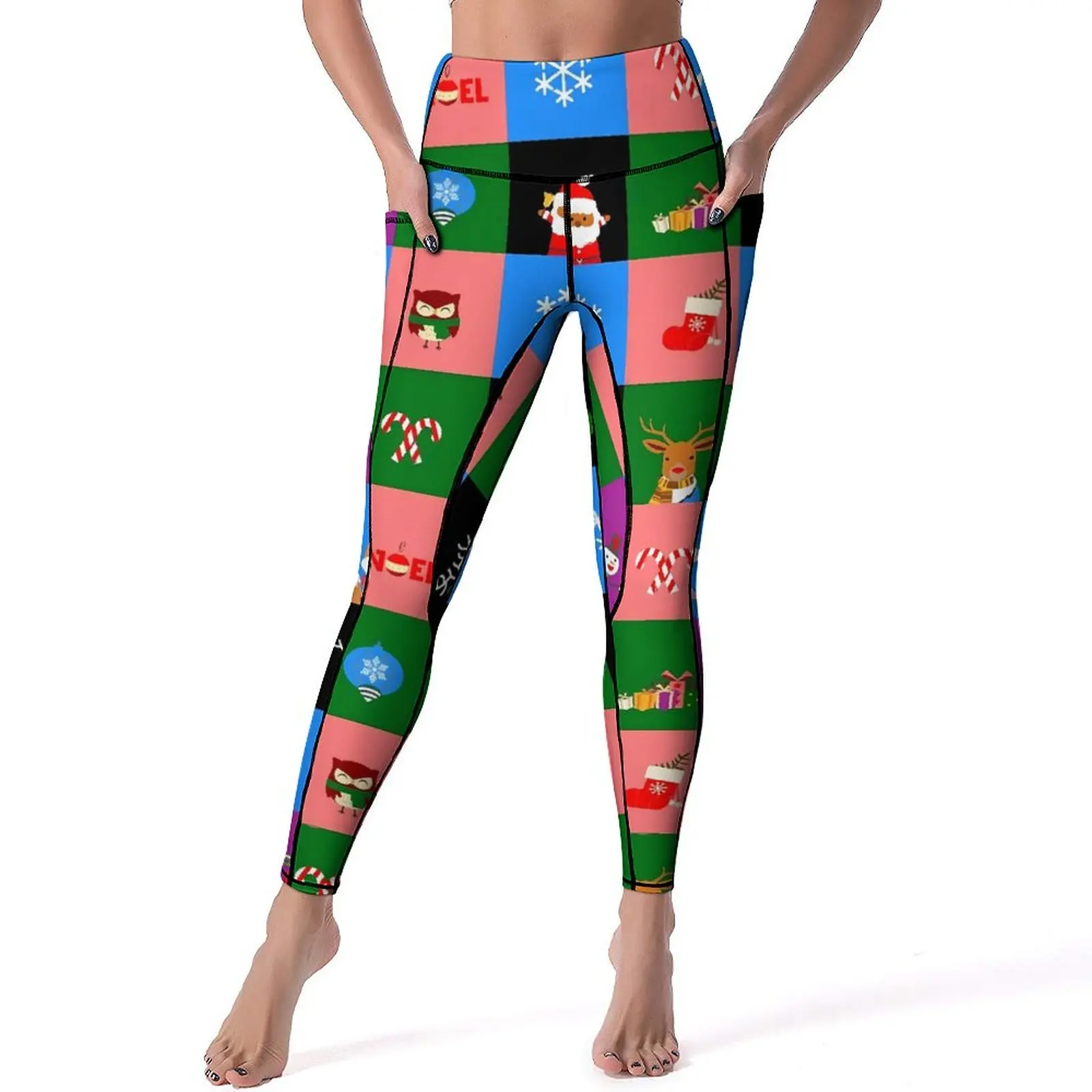 

Разноцветные леггинсы в клетку с рождественским принтом, штаны для фитнеса, бега, йоги, пуш-ап, кавайные Легинсы из материала стрейч, индивидуальные спортивные колготки XL XXL