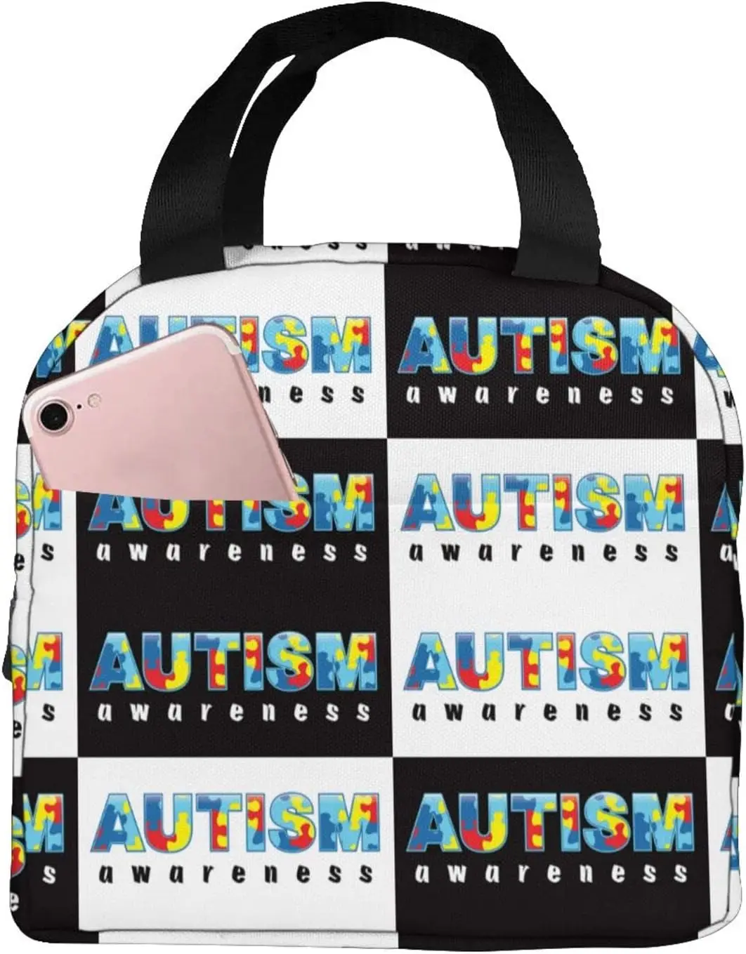 Men Women Waterproof Lunch Box Colorful Autism Awareness Puzzle Pieces Black White Checkered Portable Tote Bag, Lightweight
Men Women Waterproof Lunch Box Colorful Autism Awareness Puzzle Pieces Black White Checkered Portable Tote Bag, Lightweight