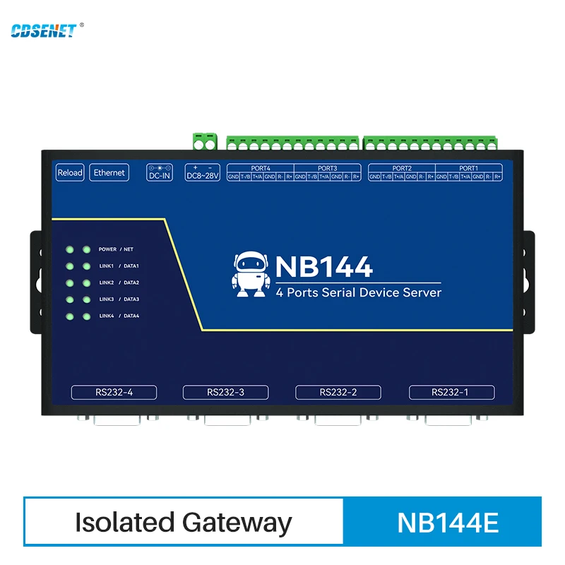 RS232/422/485 Isolated 4-Channel Serial Server RJ45 Modbus Gateway CDSENT NB144E POE Receiving Power TCP/UDP/MQTT DC 8-28V
RS232/422/485 Isolated 4-Channel Serial Server RJ45 Modbus Gateway CDSENT NB144E POE Receiving Power TCP/UDP/MQTT DC 8-28V