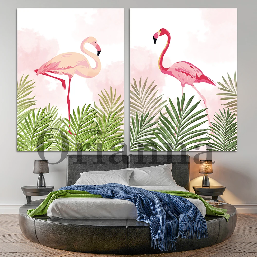 

Botanical Print Flamingo Canvas Poster Watercolor Painting Minimalism Print Art Wall Modern Living Room Cuadros Home Decor Gift