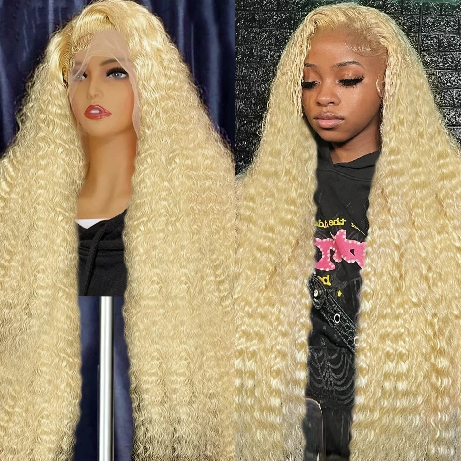 

Curly 13x4 HD Transparent Brazilian 613 Honey Blonde Glueless Lace Front Human Hair Wigs for Women 13x6 Deep Wave Frontal Wig