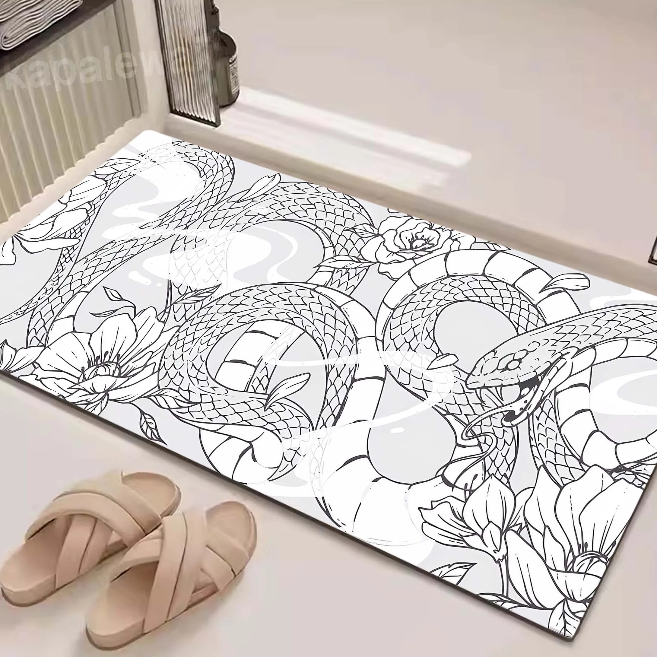 

Snake Pattern Mat Floor Decor Carpet Non-slip Easy To Clean Area Rug Living Room Household Washable Doormats Diatom Floor Mat