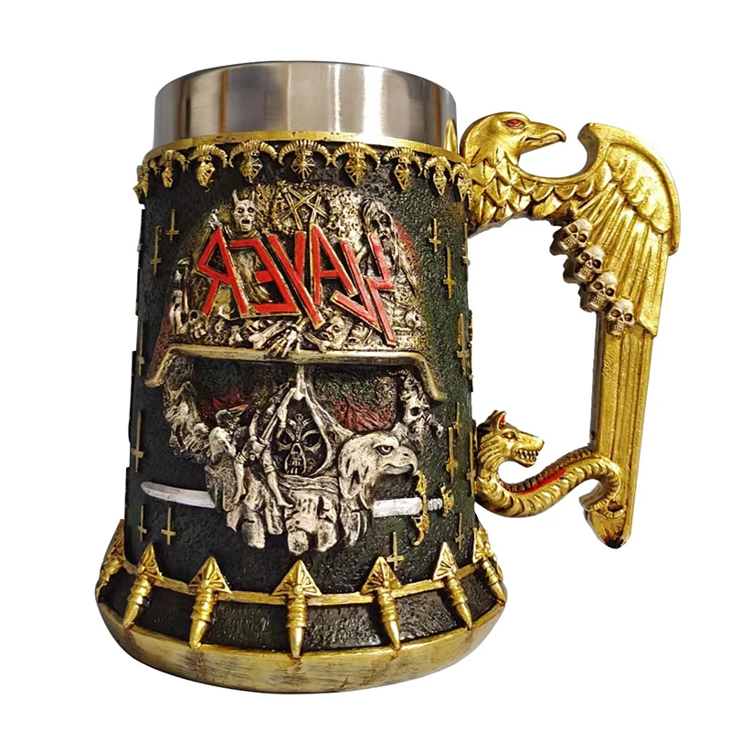 

Norse Mythology 600ml Beer Mug Resin Stainless Steel Insert Stein Tankard Cups Halloween Christmas Gift Fantasy Retro Drinkware