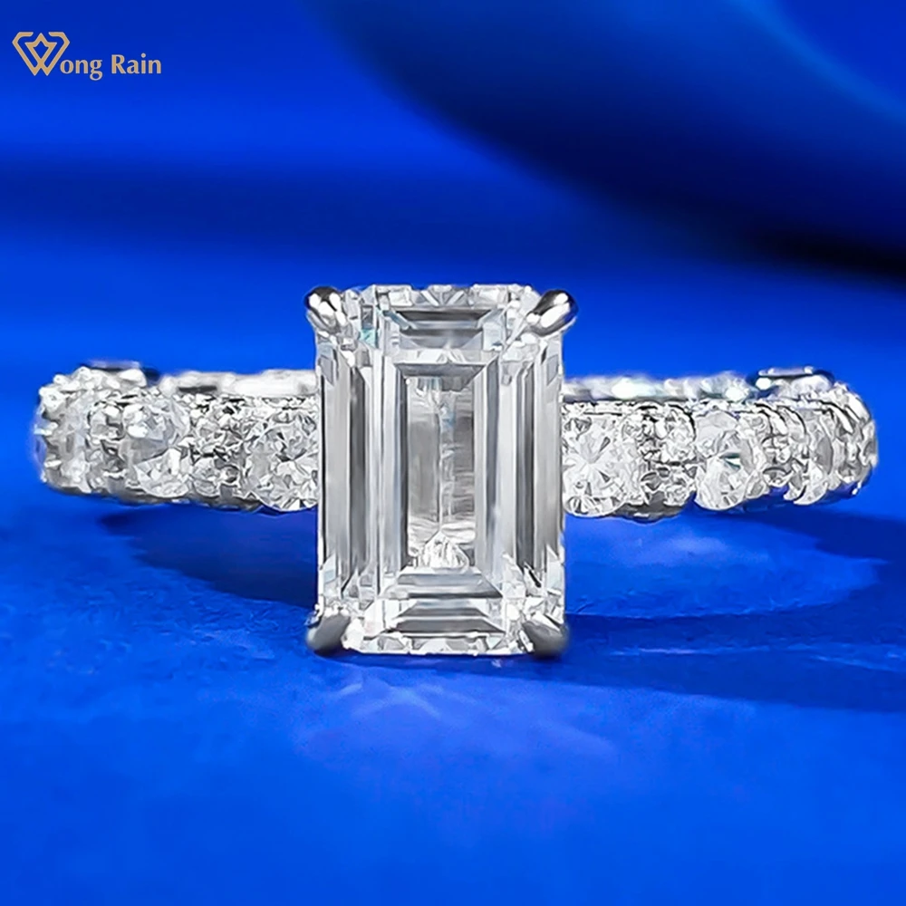 

Wong Rain 100% 925 Sterling Silver Emerald Cut 6*9 MM Lab Sapphire Gemstone Wedding Engagement Fine Jewelry Ring for Women Gifts