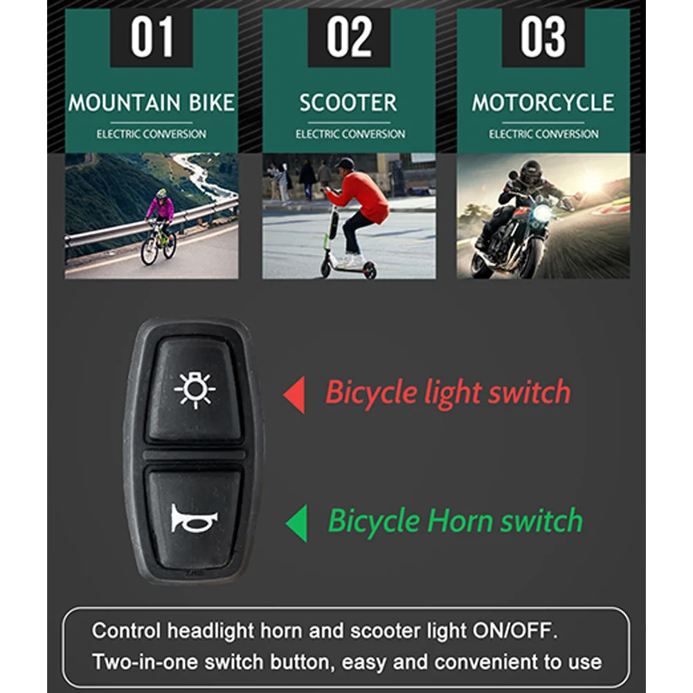 100% Brand New Light Horn Switch For Electric Bicycle For Electric Scooter For MTB Tricycle Multi Switch Plastic 12-72V
100% Brand New Light Horn Switch For Electric Bicycle For Electric Scooter For MTB Tricycle Multi Switch Plastic 12-72V