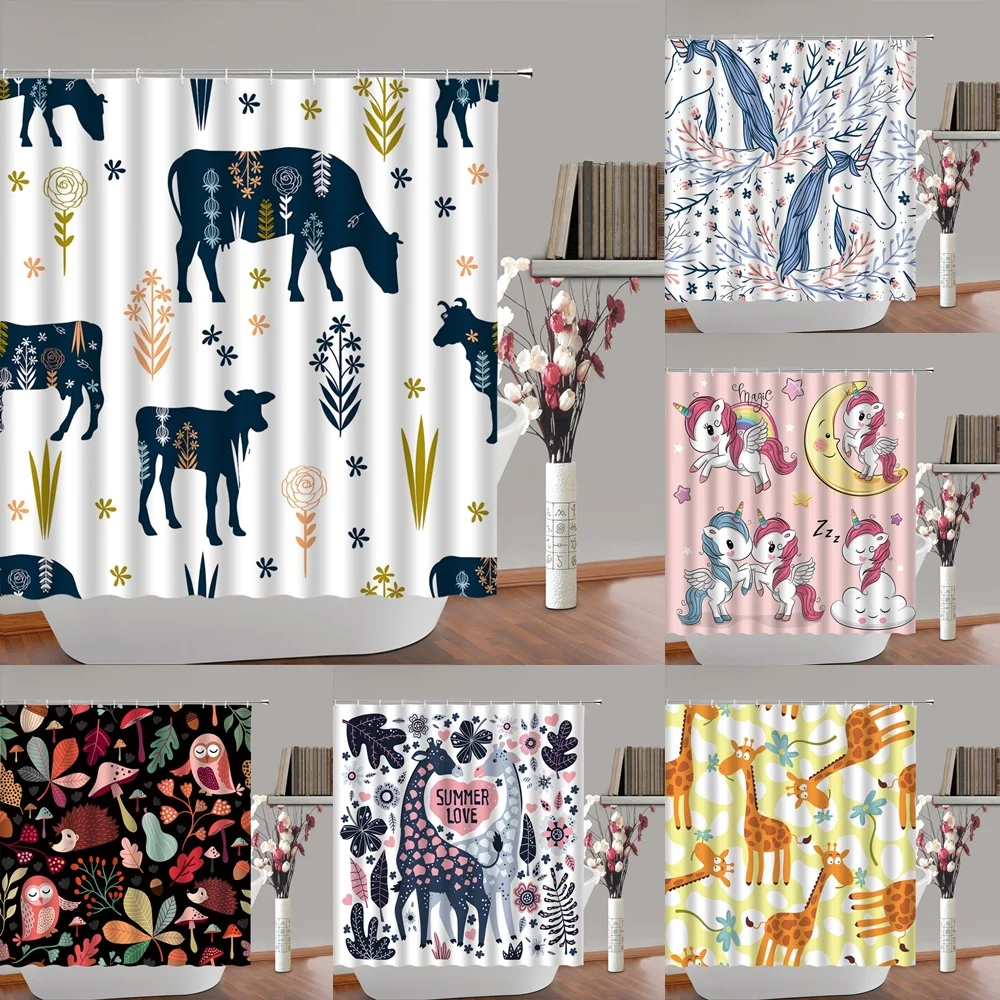 Cute Cartoon Animal Shower Curtain Kids Bathroom Decor Cow Giraffe Unicorn Owl Plants Bath Curtains Waterproof Fabric With Hooks
Cute Cartoon Animal Shower Curtain Kids Bathroom Decor Cow Giraffe Unicorn Owl Plants Bath Curtains Waterproof Fabric With Hooks