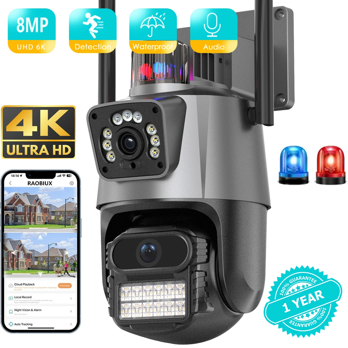 12MP 6K WIFI IP Camera Dual Lens PTZ Surveillance Camera Outdoor Waterproof Security Portection IR Color Night Vision Smart Home
12MP 6K WIFI IP Camera Dual Lens PTZ Surveillance Camera Outdoor Waterproof Security Portection IR Color Night Vision Smart Home