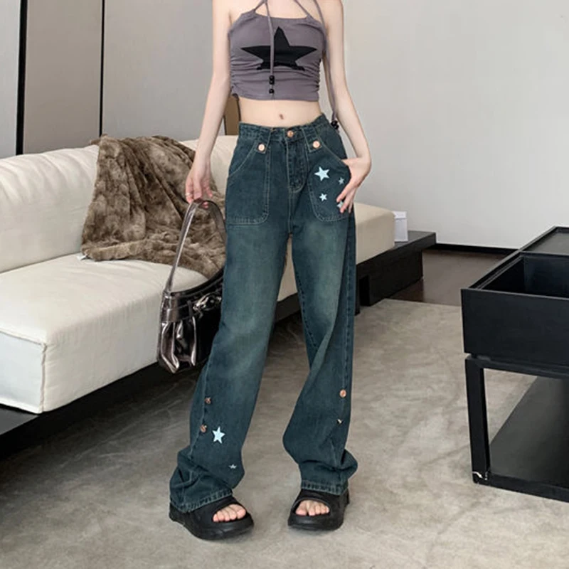 Rimocy Vintage Stars Printed Cargo Jeans Women Harajuku Streetwear High Waist Baggy Trousers Woman 90S Y2K Wide Leg Denim Pants
Rimocy Vintage Stars Printed Cargo Jeans Women Harajuku Streetwear High Waist Baggy Trousers Woman 90S Y2K Wide Leg Denim Pants