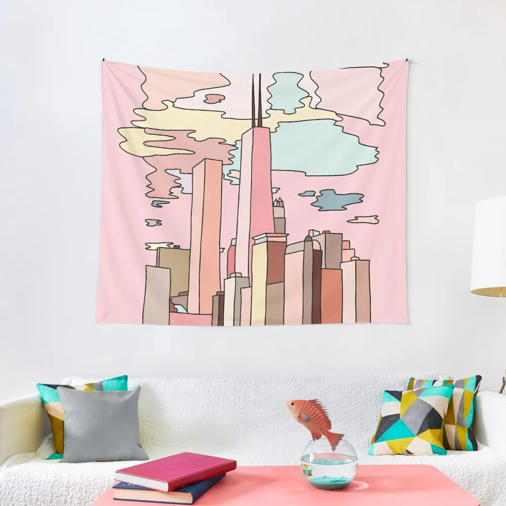 

Chicago sunset by Sasa Elebea Tapestry Home Decor Aesthetic Wall Hangings Decoration Room Decor Aesthetic Tapestry