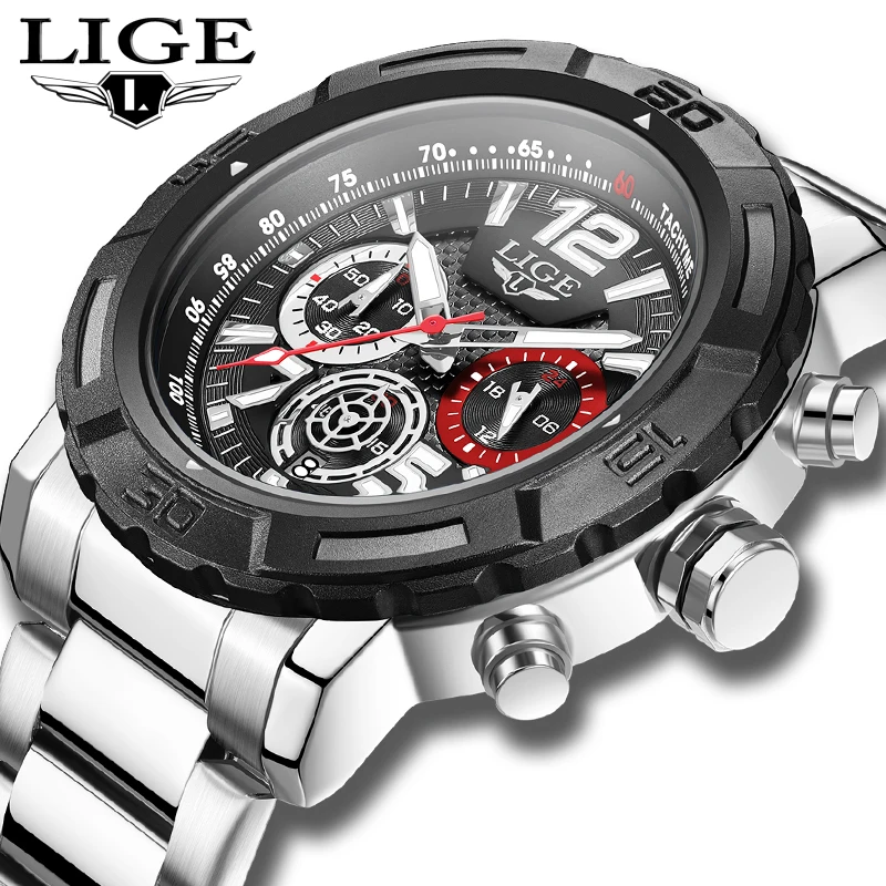 

LIGE Man Watches Quartz Stainless Steel Chronograph Clock Fashion Casual Wristwatches for Men Sport Army Watch Relogio Masculino