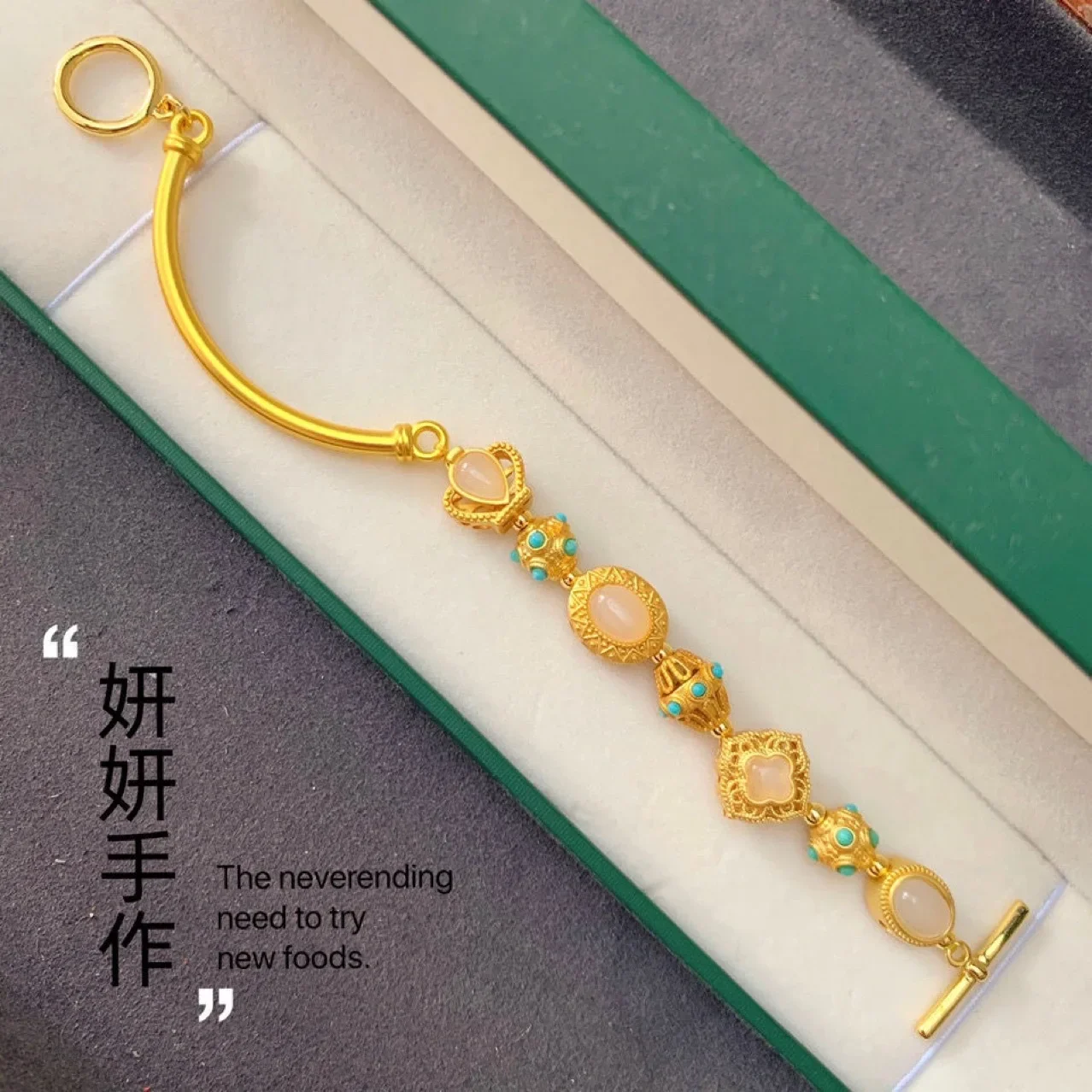 

Chinese Style Enamel Retro Goddess Fashion Temperamental Bracelet Imitation 999 Real Gold Bangles Gifts For Women's Jewelry