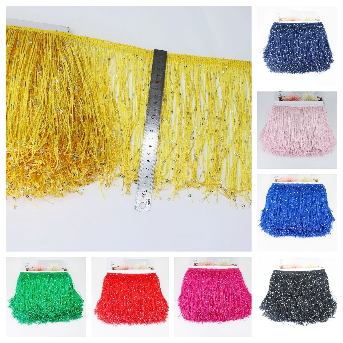 

10 Yards Tassel Fringe Lace Tassels Latin Dance Fringes Clothes 19cm Width Home Decoration Accessories Ribbon Trims Long Sewing