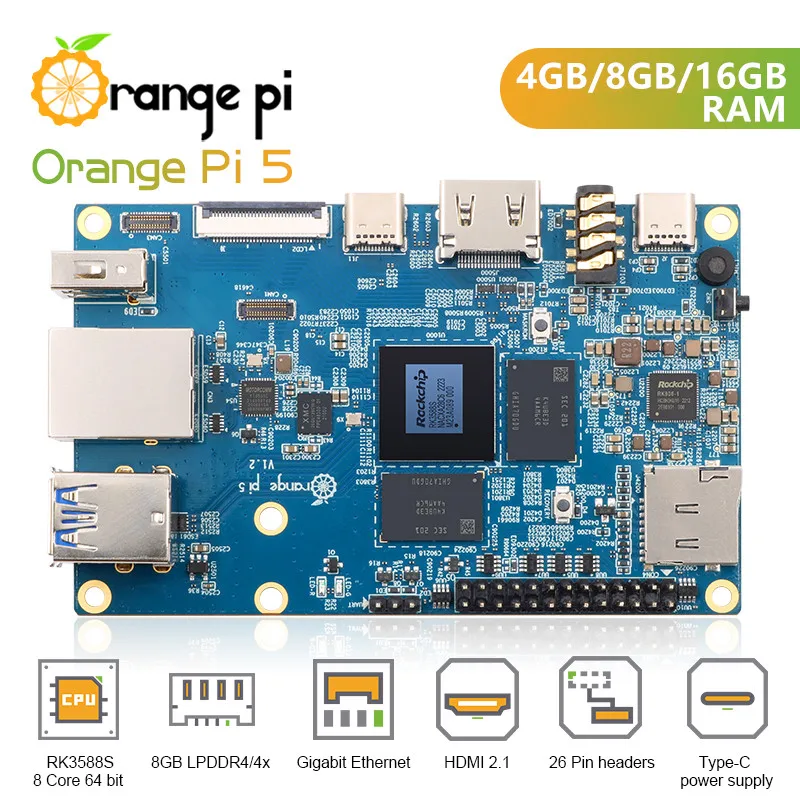 Orange Pi 5 4GB 8GB 16GB RK3588S,PCIE Module External WiFi+BT,SSD Gigabit Ethernet Single Board Computer, Run Android Debian OS
Orange Pi 5 4GB 8GB 16GB RK3588S,PCIE Module External WiFi+BT,SSD Gigabit Ethernet Single Board Computer, Run Android Debian OS