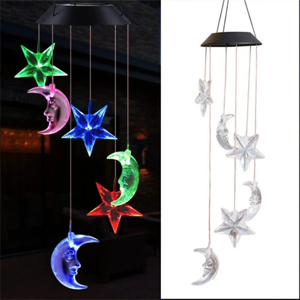 

YOUZI ABS Solar Wind Chimes Lights Outdoor Waterproof Star Moon LED Color Changing Light Decoration For Home Patio Yard Garden