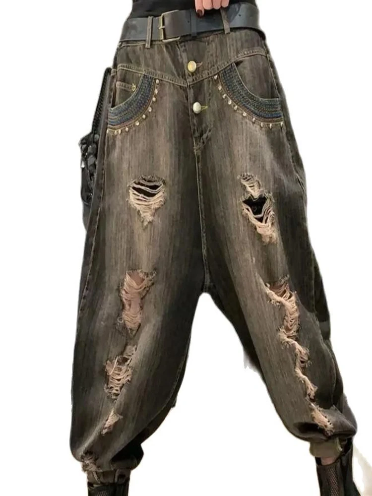 Women 2023 Spring And Autumn Loose Fashion Cross-pants Versatile Denim Streetwear High Waisted Hole Button Ankle Length Pants
Women 2023 Spring And Autumn Loose Fashion Cross-pants Versatile Denim Streetwear High Waisted Hole Button Ankle Length Pants