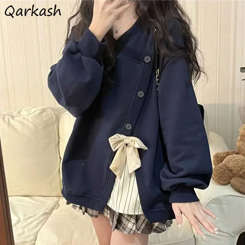 

L-4XL Sweatshirts Women Baggy Bow Leisure Irregular Gentle Students Vintage Designed Sweet Harajuku Autumn Streetwear All-match