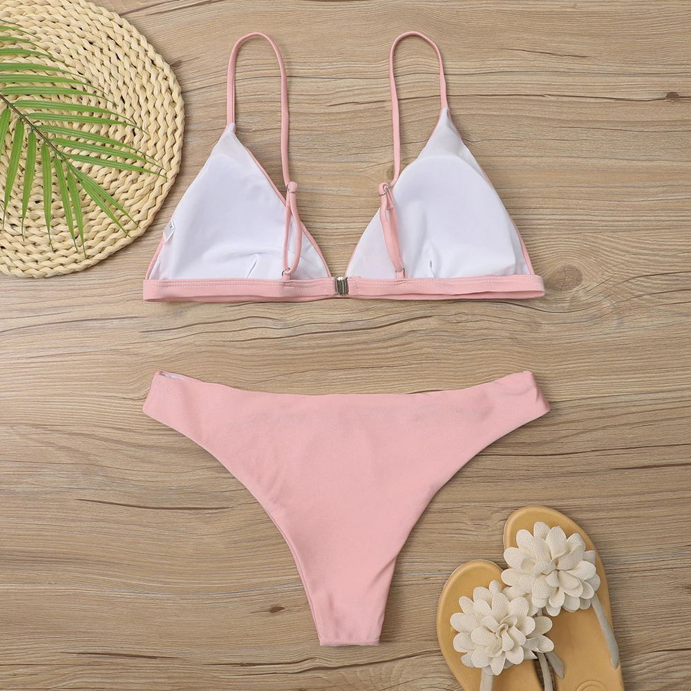 Fashion Trikini Bikinis 2022 Women Triangle Padded Swimsuit Solid