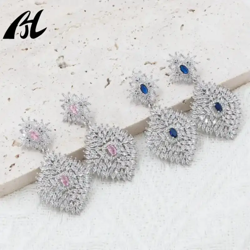 

New Fashion Jewelry Pave Diamond Morocon Inspired Pear Drop Dangle Earrings Evening Elegant Statement Earring