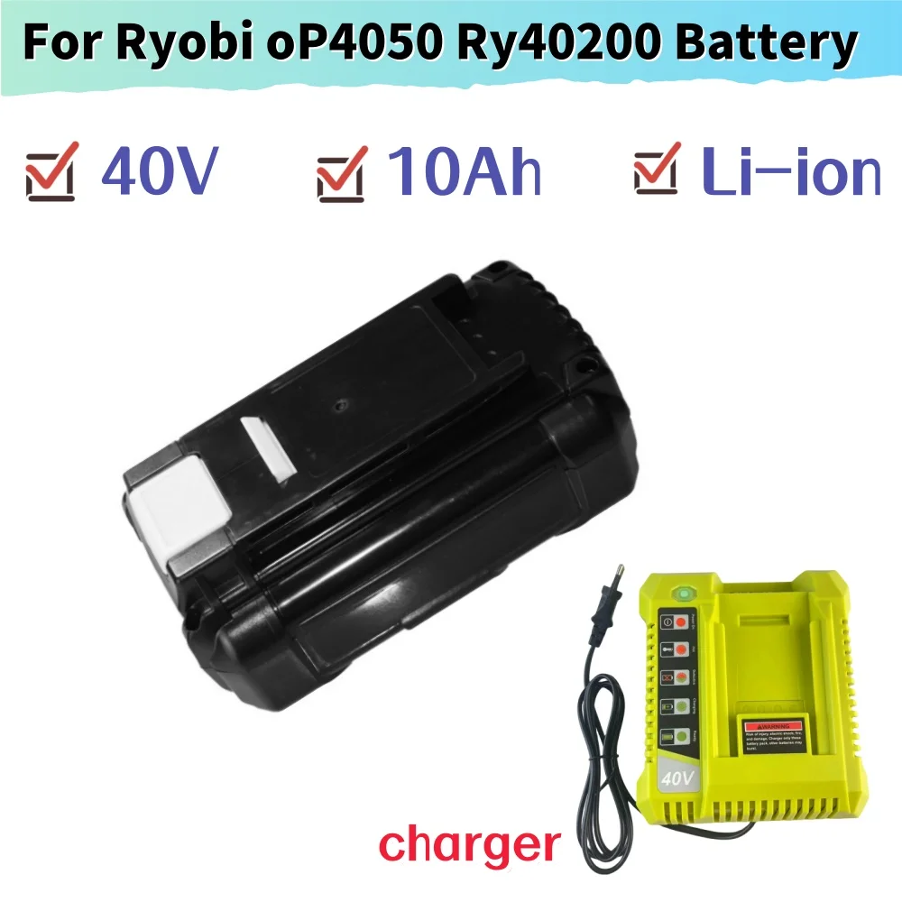 

40V 10.0Ah Li-Ion Rechargeable For Ryobi RY40502 RY40200 40 V Cordless Power Tools Battery OP4050 OP4026 OP40401