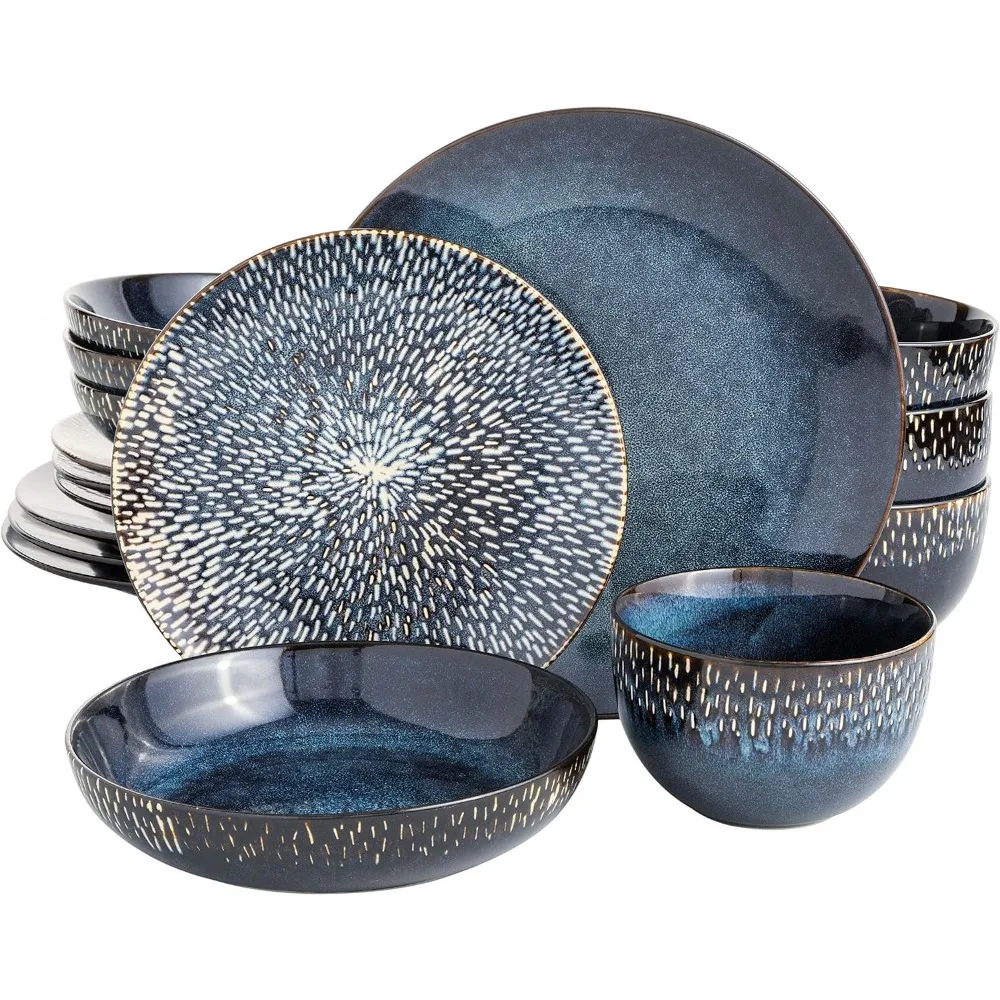 

Gibson Elite Matisse 16 Piece Double Bowl Dinnerware Set, Cobalt Blue, Service for 4 (16pcs)