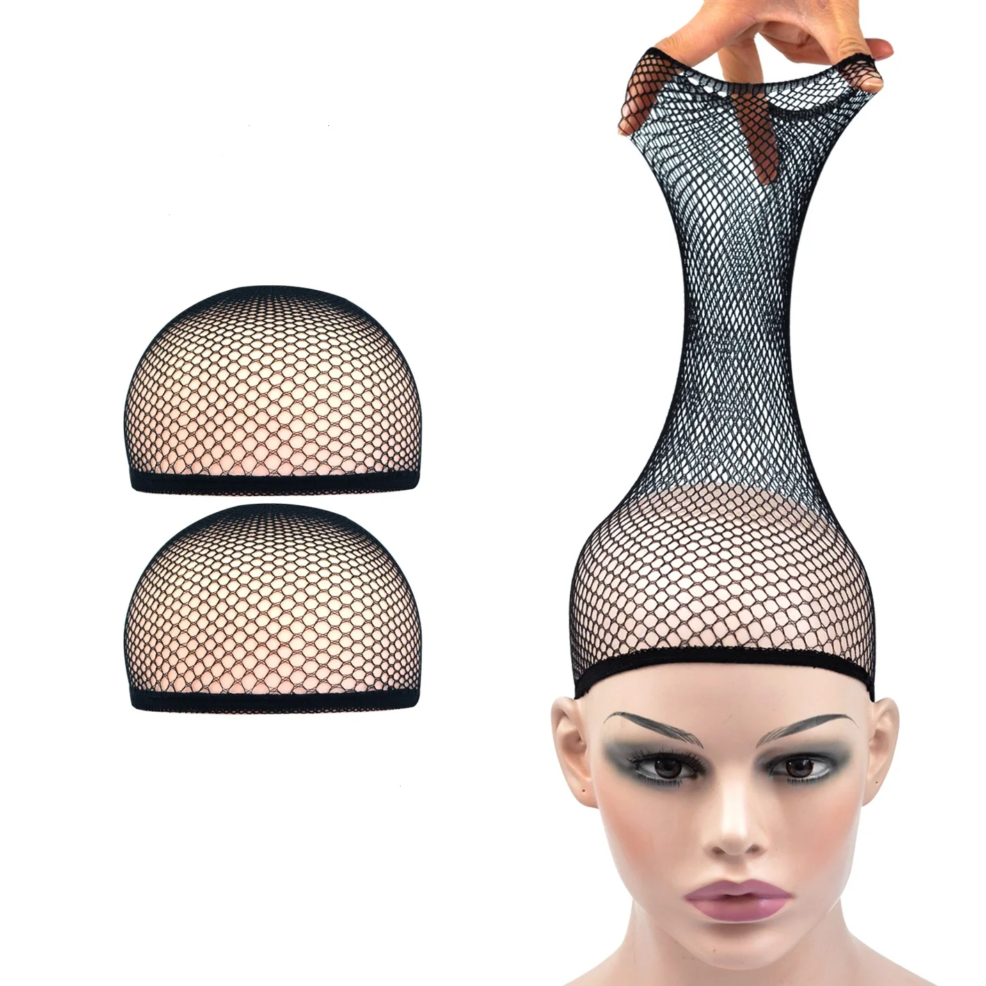 

2 Pieces Hair Nets Mesh Stocking Caps Weaving Wig Hairnet Open Ended Wig Cap for Women