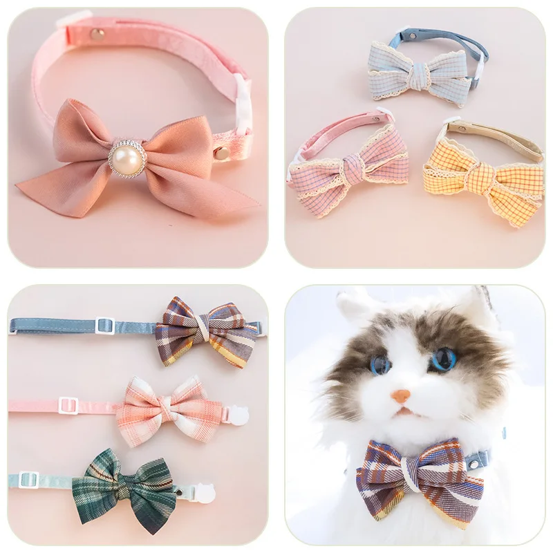 

Collars with cat rings puppy necklaces beautiful pet bell necklaces, pet accessories cat dog bell collar cute pet cat bow preppy